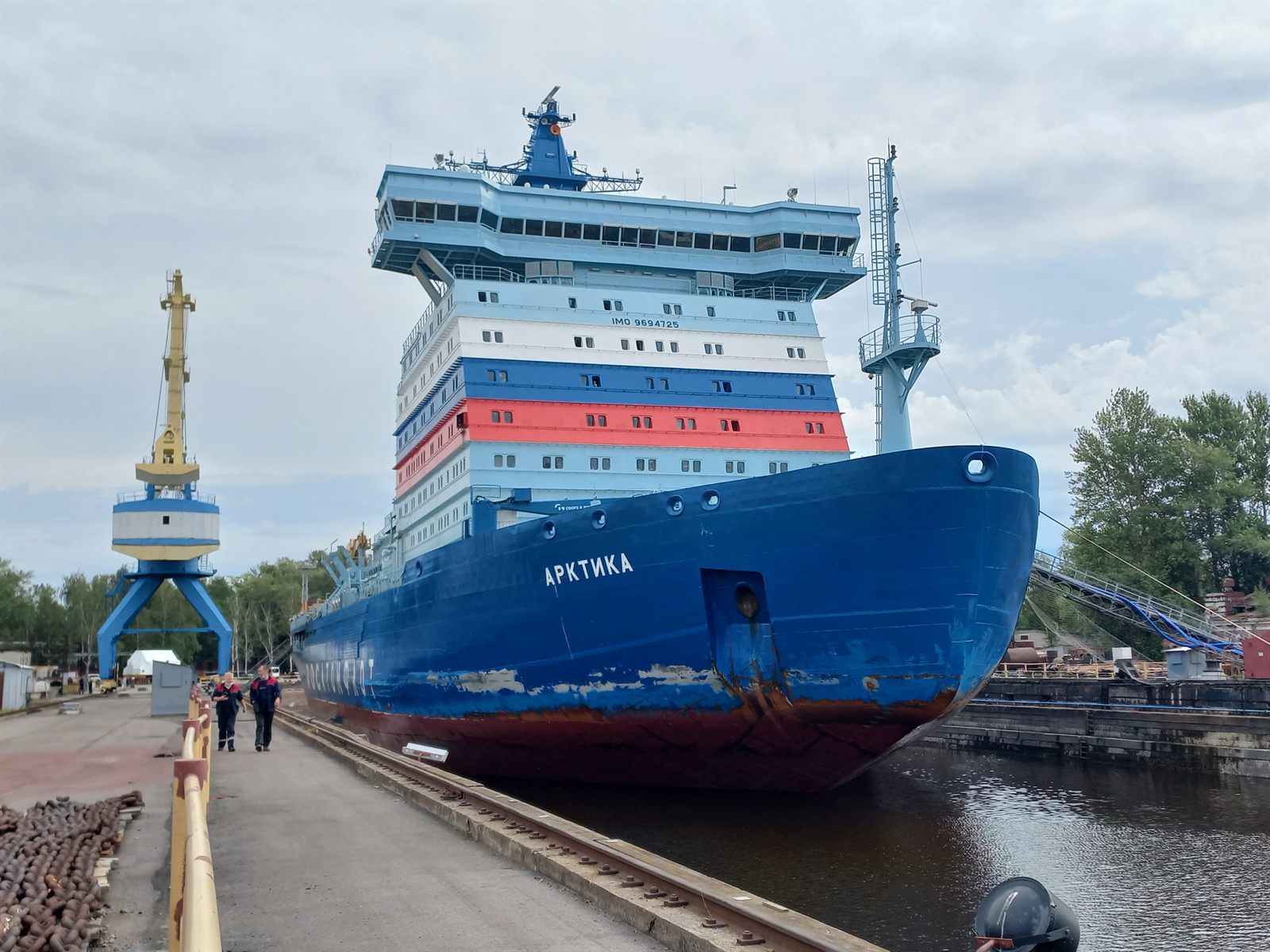 The Russian nuclear-powered icebreaker Arktika in dry dock