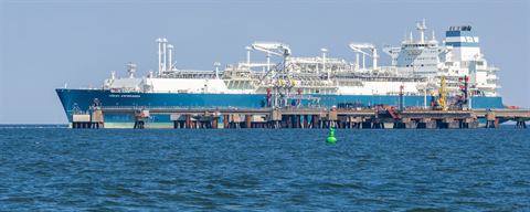 The floating LNG import terminal Höegh Esperanza moored at Wilhelmshaven on the German North Sea coast
