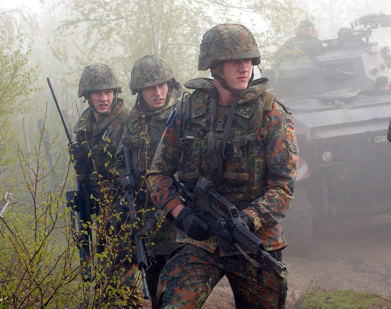 German soldiers carrying Heckler & Koch G36 assault rifles during a training exercise