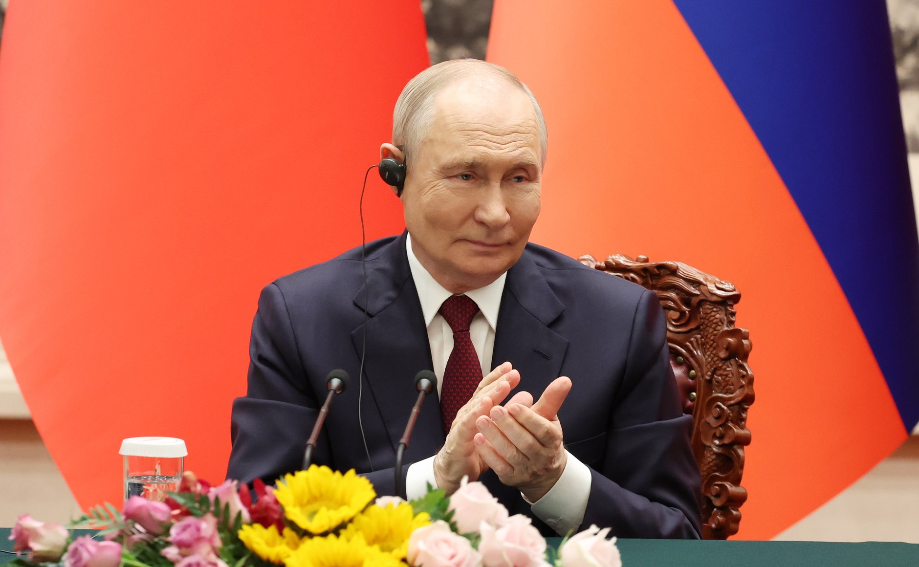 Russian President Vladimir Putin at a press conference, May 2026