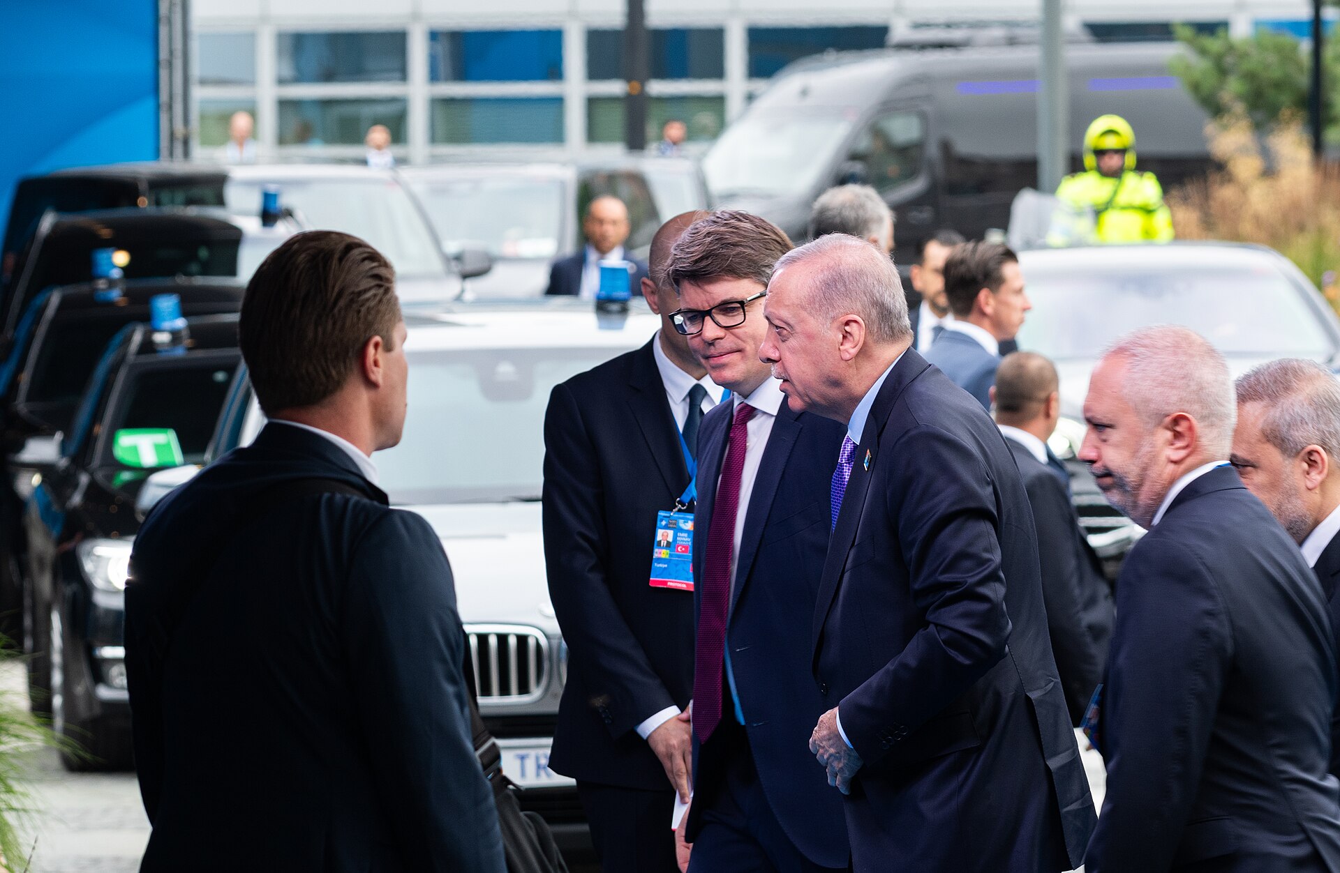 Turkish President Recep Tayyip Erdogan arriving at the 2025 NATO Summit