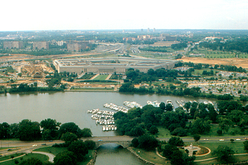 Aerial view of the Pentagon building in Arlington, Virginia