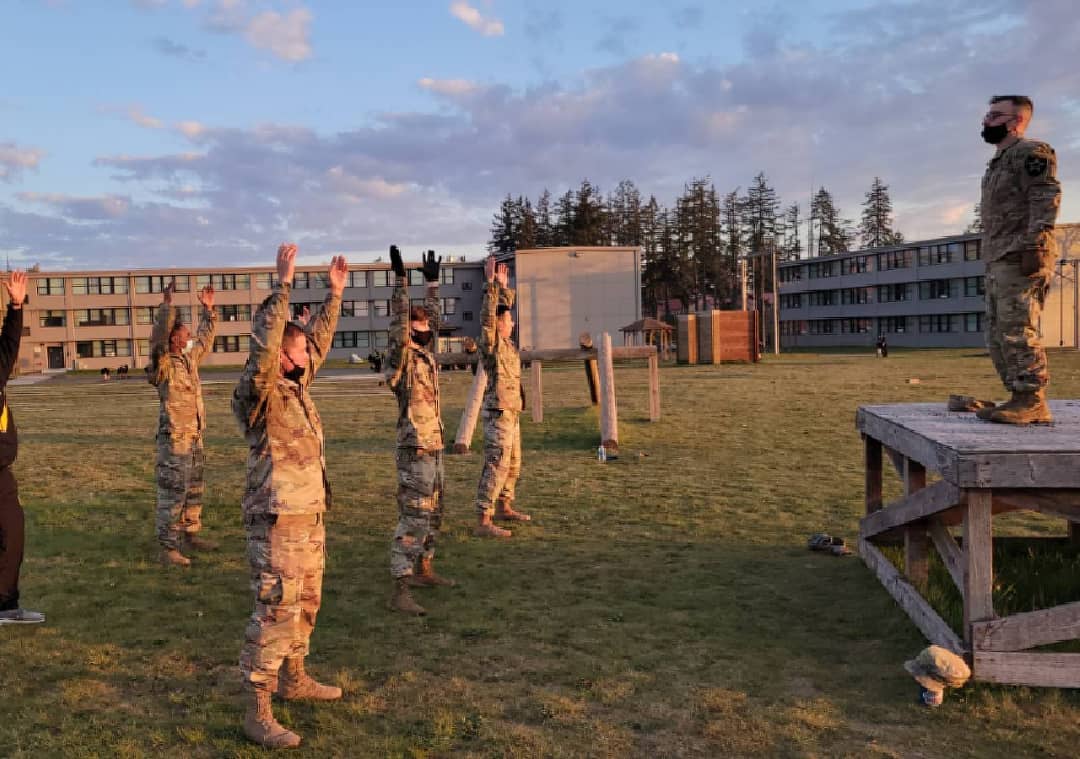 US Army soldiers in physical training formation at Fort Lewis, Washington