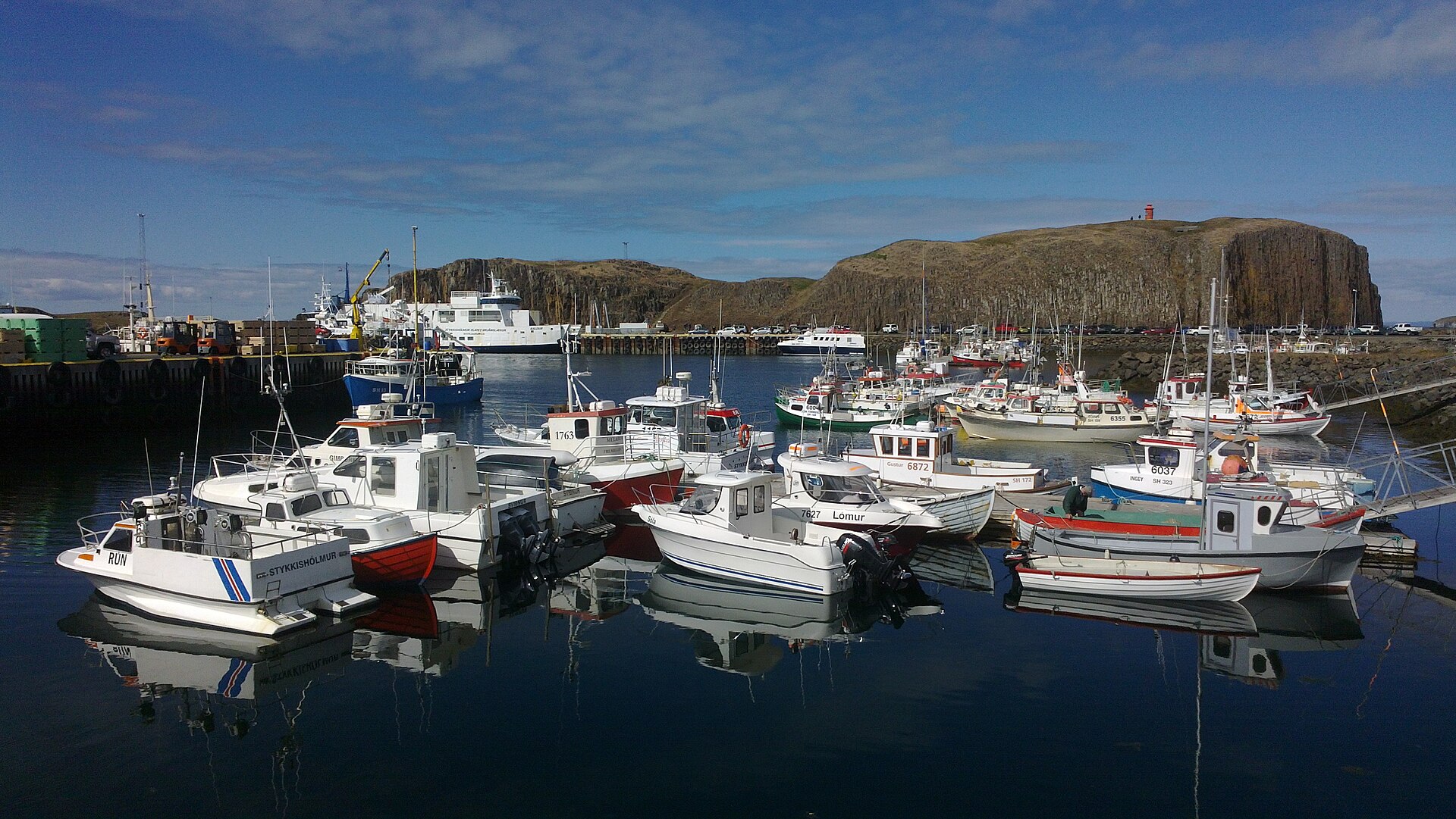 Fishing boats moored in the harbour at Stykkishólmur, Iceland