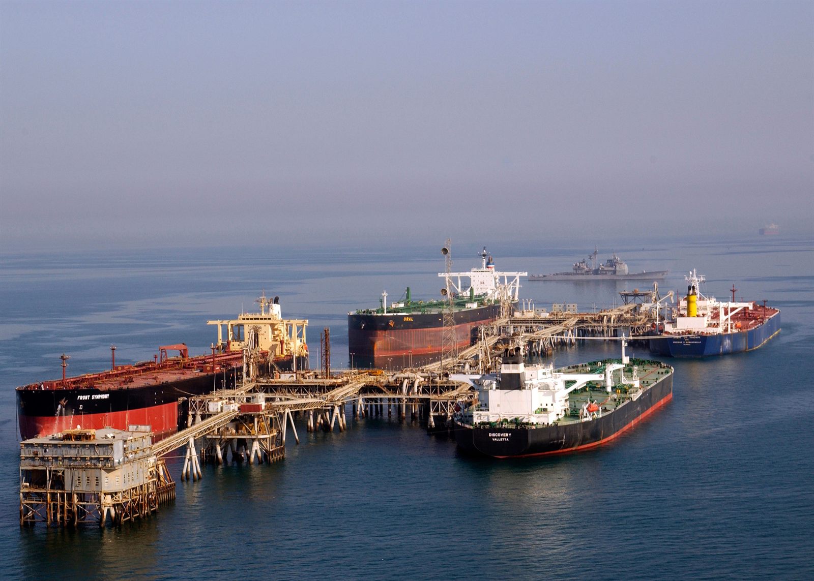 Oil tankers at the Al Basra Oil Terminal in the Northern Arabian Gulf, Iraq