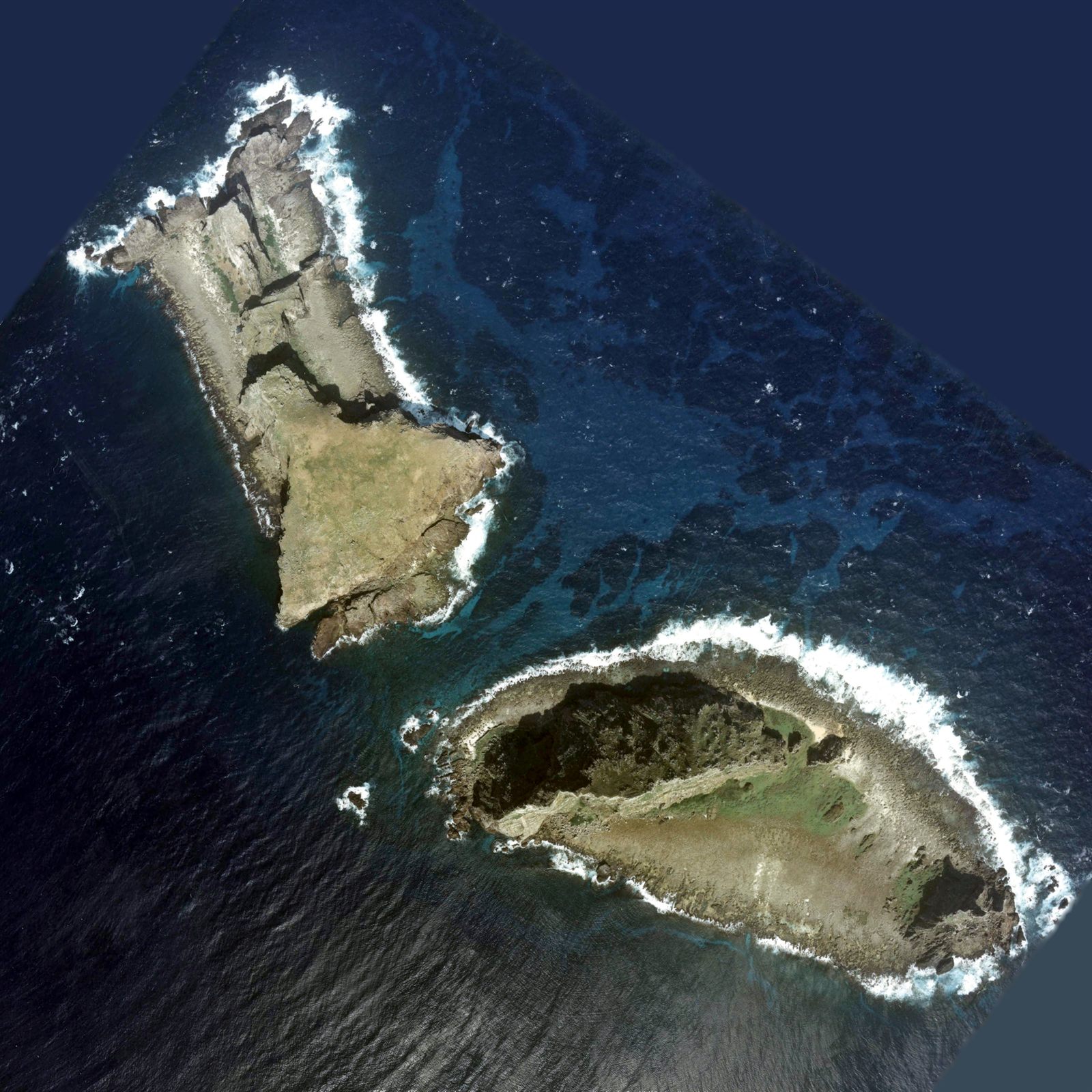 Aerial photograph of Kitakojima and Minamikojima, two of the disputed Senkaku Islands administered by Japan and claimed by China