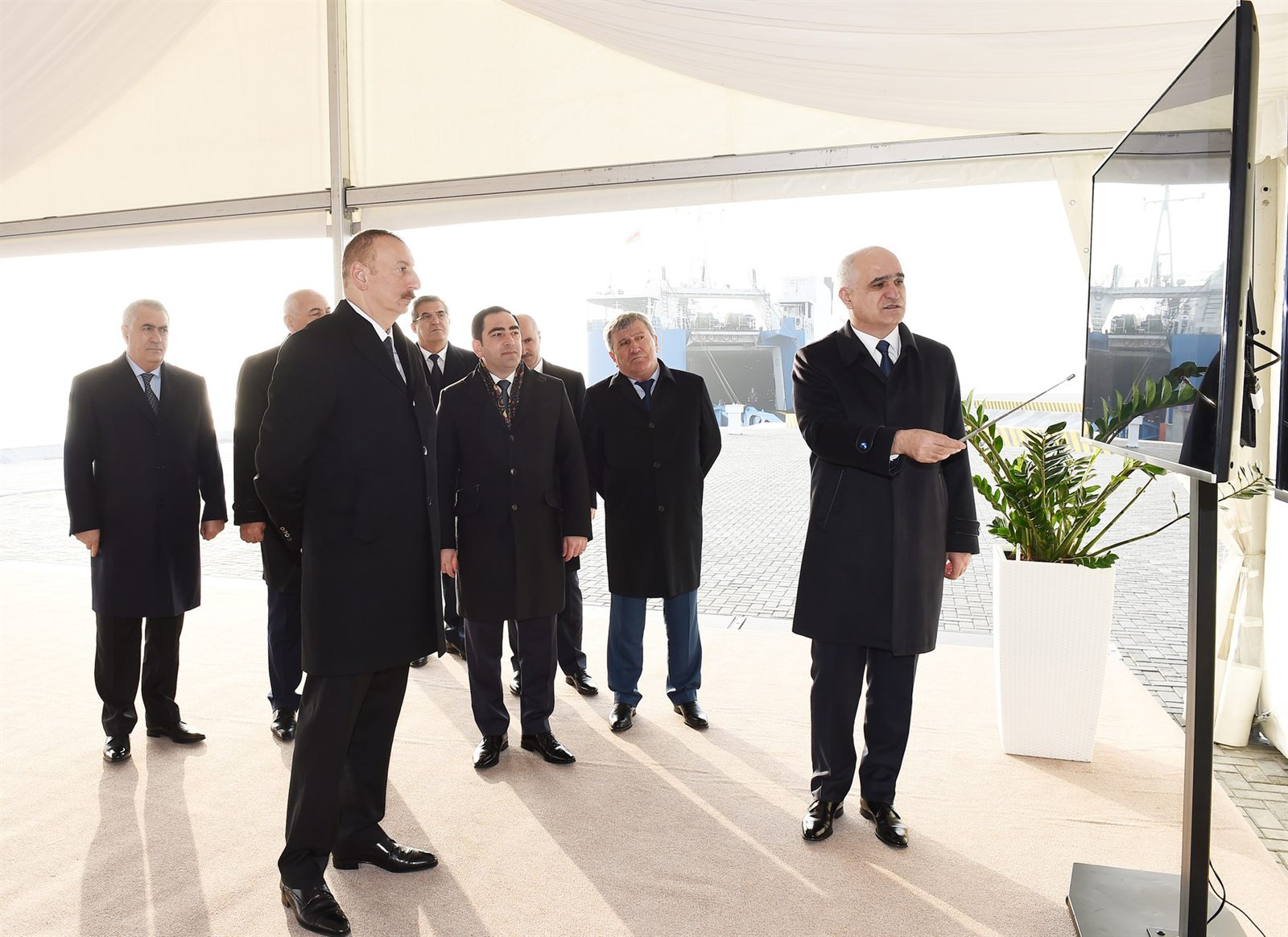 President Ilham Aliyev inaugurates a RO-RO terminal at the Baku International Sea Trade Port complex