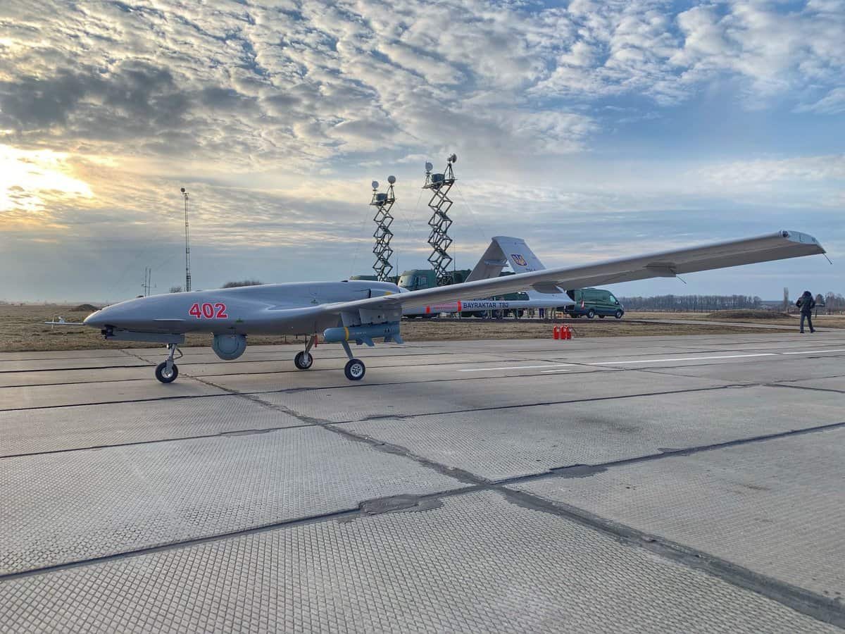 A Bayraktar TB2, a long-range drone type operated by Ukraine's armed forces