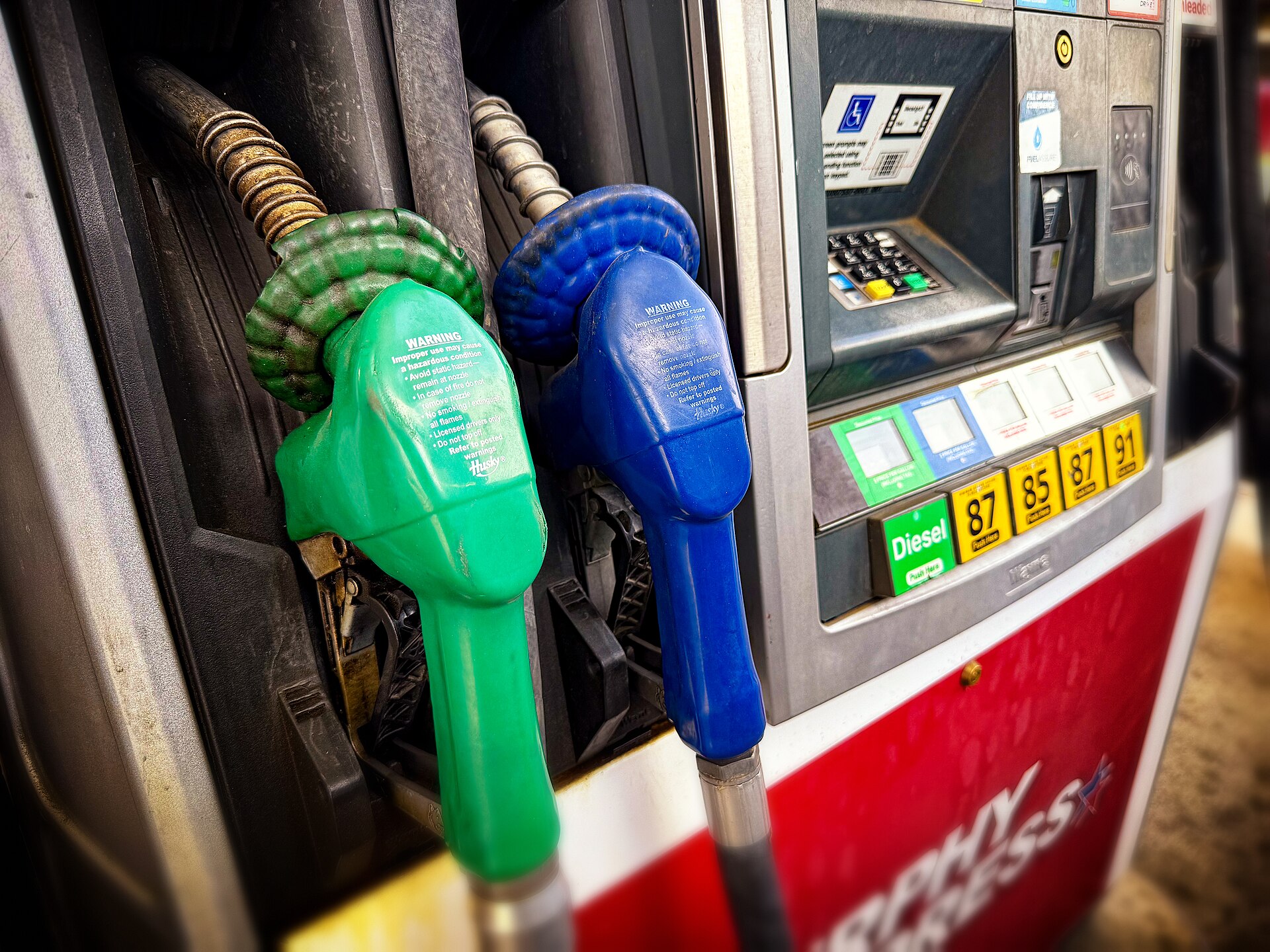 A diesel fuel pump at a filling station