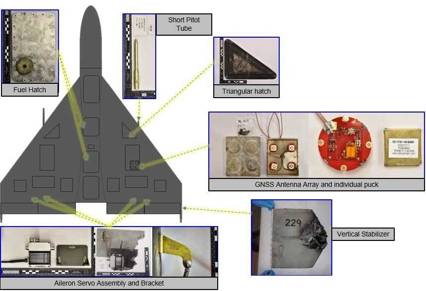 A U.S. Navy graphic identifying Shahed-136/Geran-series drone debris fragments