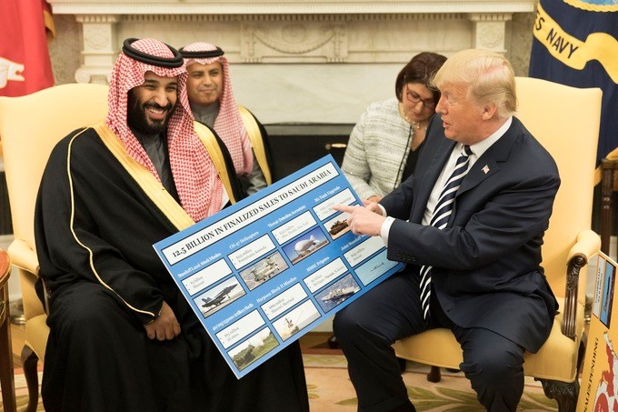 US President Donald Trump seated beside Crown Prince Mohammed bin Salman of Saudi Arabia