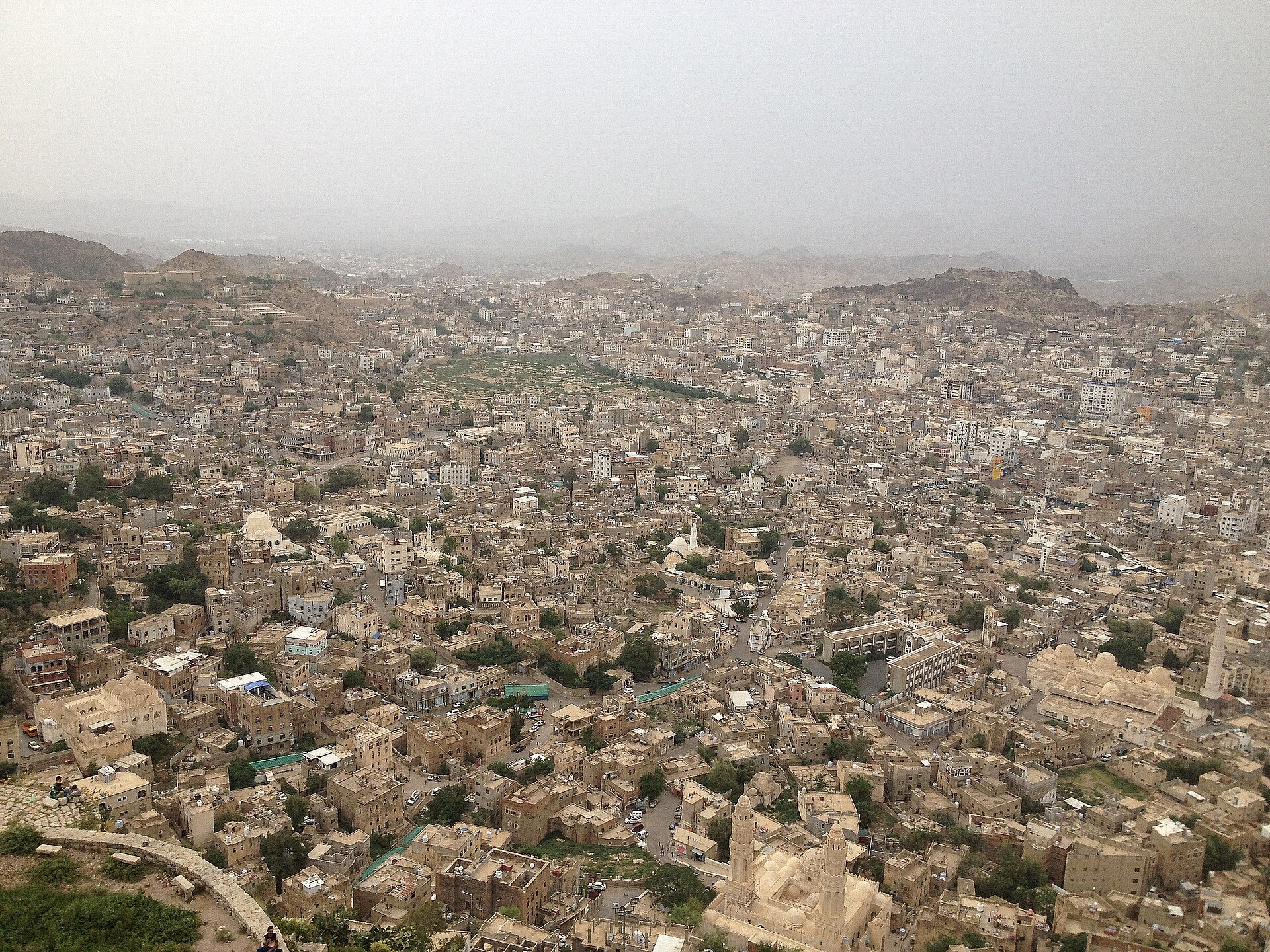 The city of Taiz, Yemen, seen from Al-Qahirah Castle