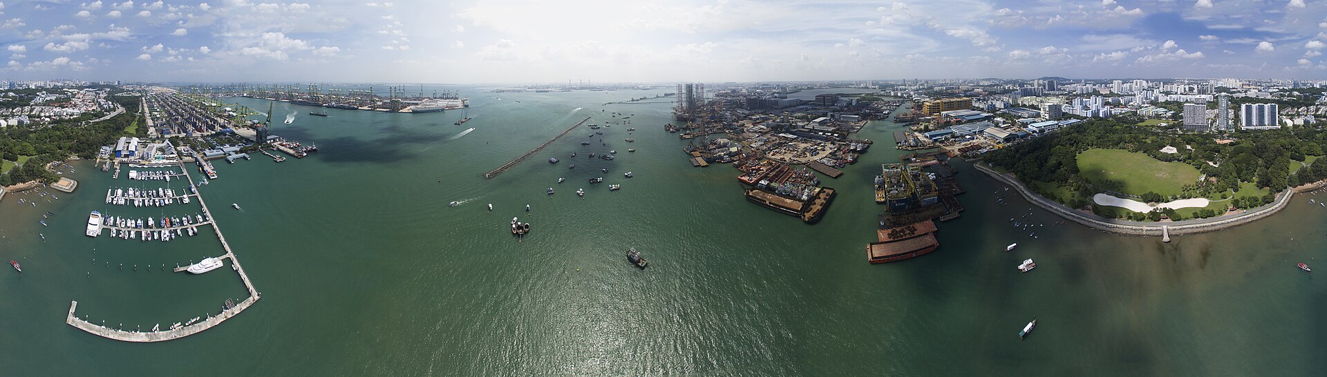 Aerial panorama of the Singapore Strait and the Pasir Panjang Port Terminal
