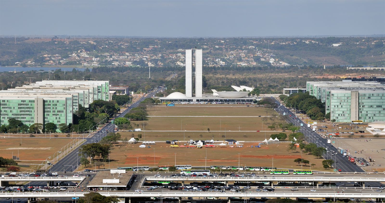The National Congress of Brazil and the Esplanade of Ministries in Brasília, seen from the TV Tower